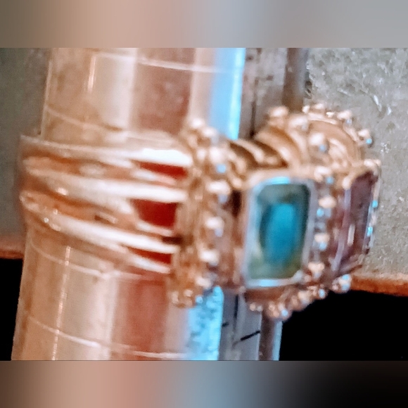 Sterling Silver 9.25 With 3 Gemstone  Aquarium,Green Peridot,  Quartz Sz 8 Ring - Picture 3 of 15